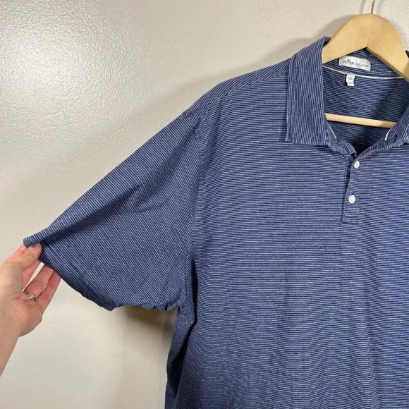 Peter Millar Crown Sport Newport Polo Shirt Mens Size XXL Blue Stripes Silk Pima - Picture 5 of 9